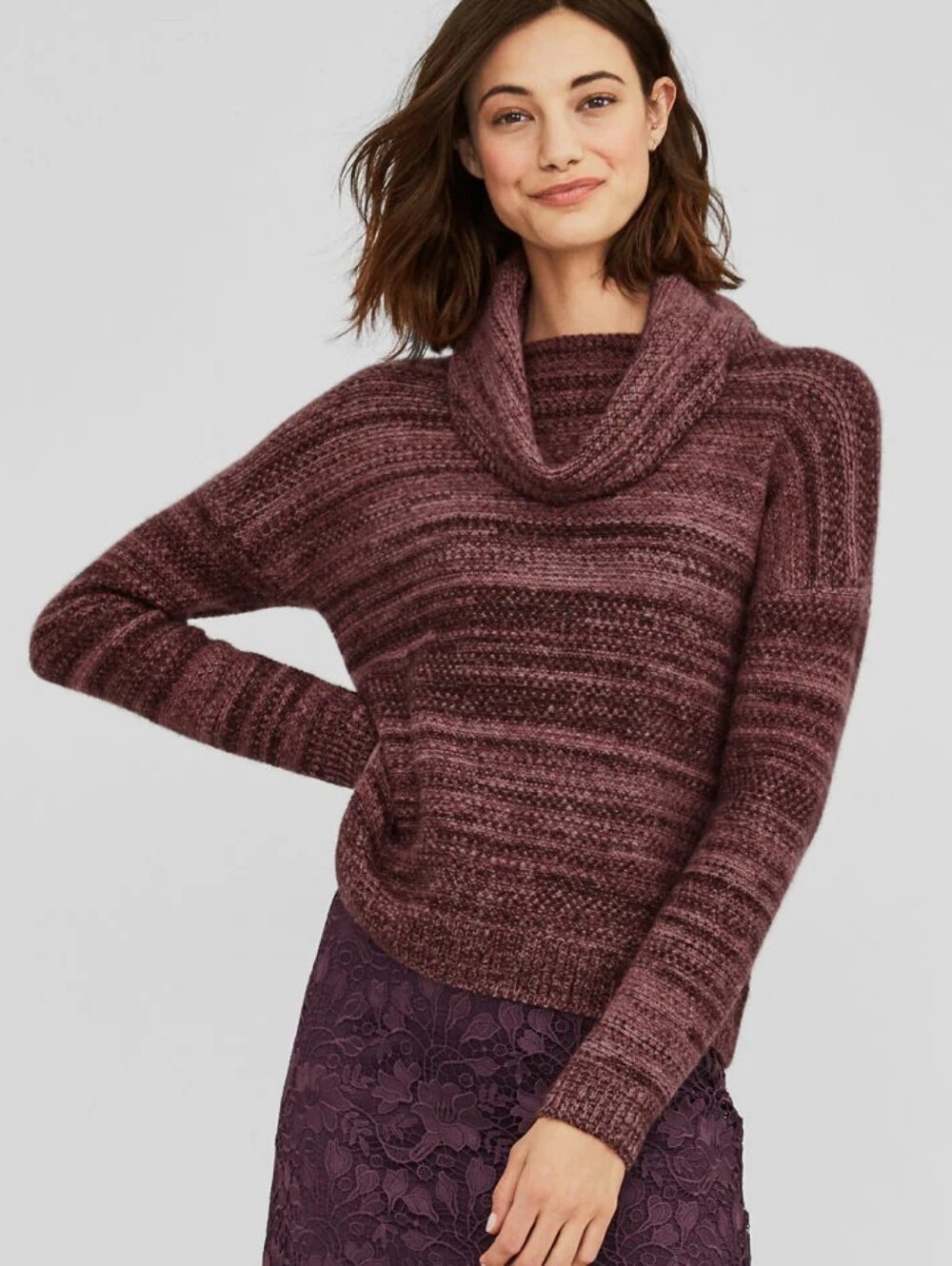 Garnet Hill Cowl-neck Cashmere Sweater In Burgundy Mauve Small